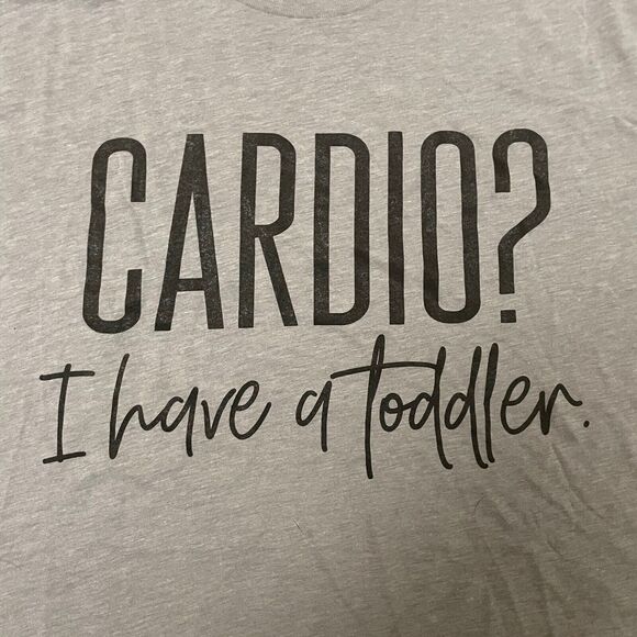Declan + Crew Cardio? I Have A Toddler Athletic Grey Crew Neck Tee MEDIUM UNISEX - Picture 2 of 4